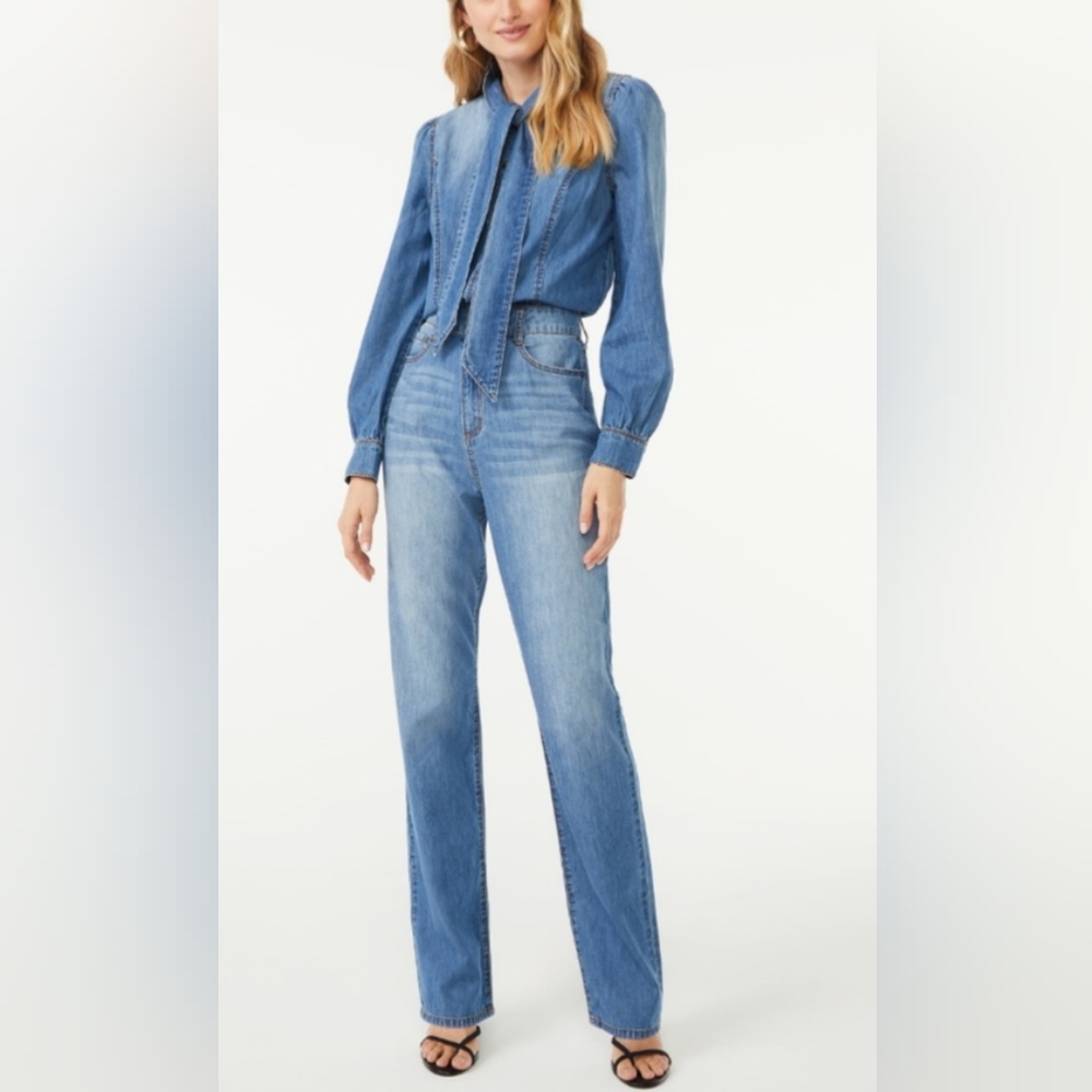 Scoop NYC Light Blue Denim Jumpsuit